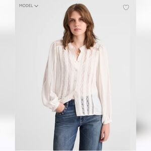 NWT Madewell Women's Lace-Insert Button-Up Long-Sleeve Top Sz M $168